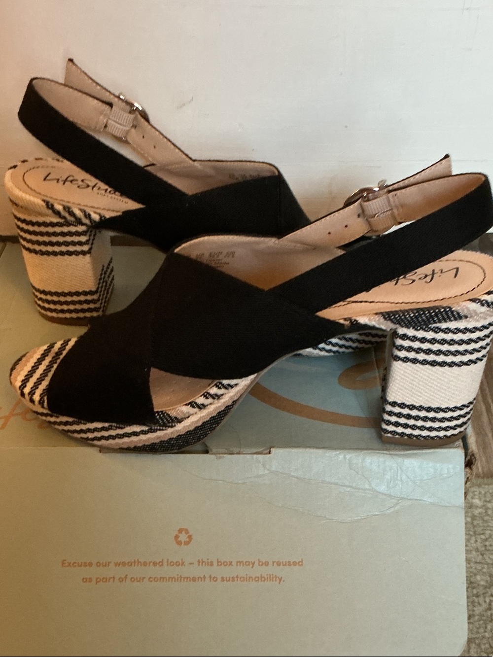 Life Stride Black Strappy Woven Block Heel Sandals